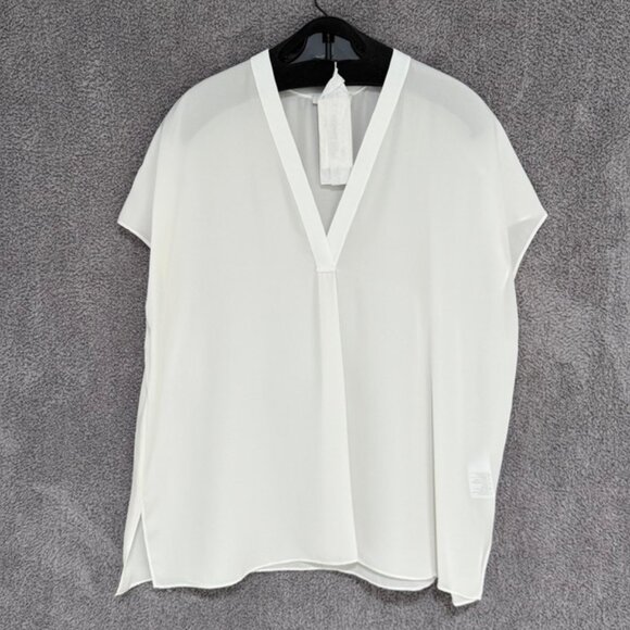 Vince Silk Georgette Double V-Neck Blouse White XL - Picture 6 of 9